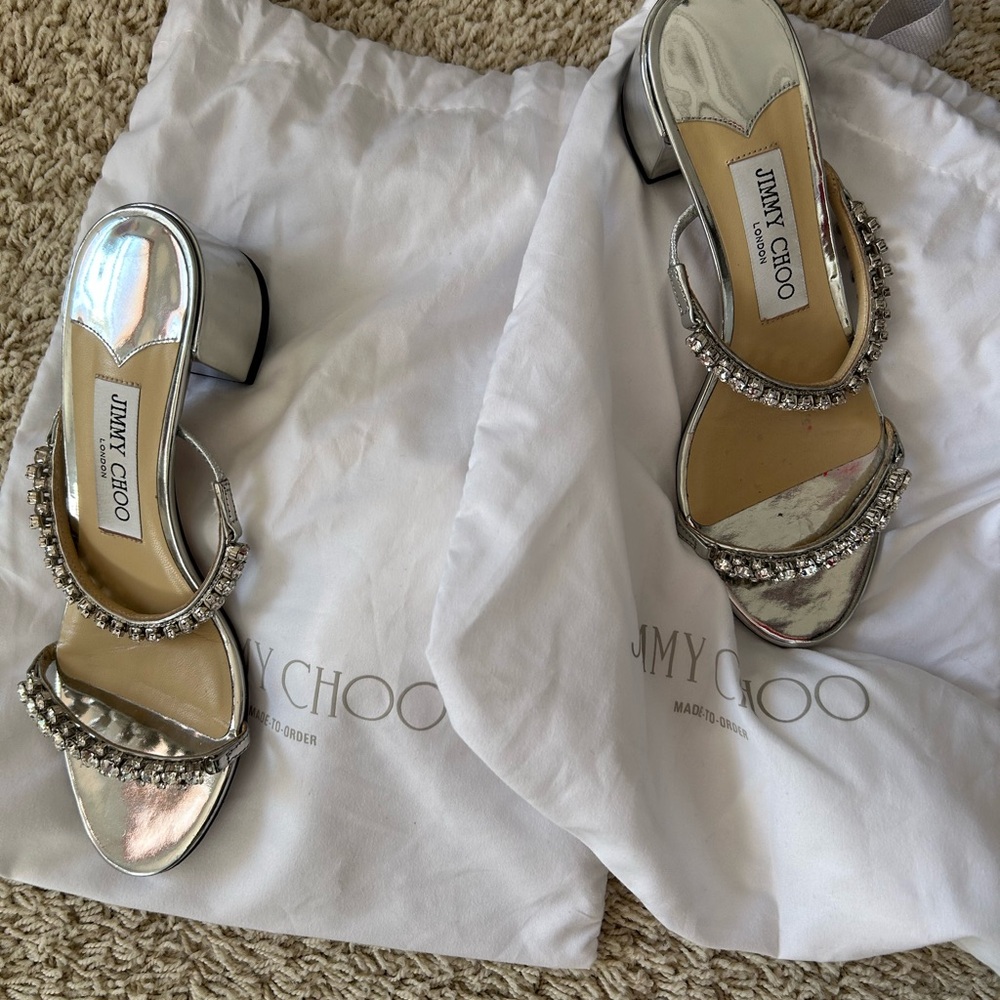 Jimmy Choo Metallic Silver Heels with Embellishments